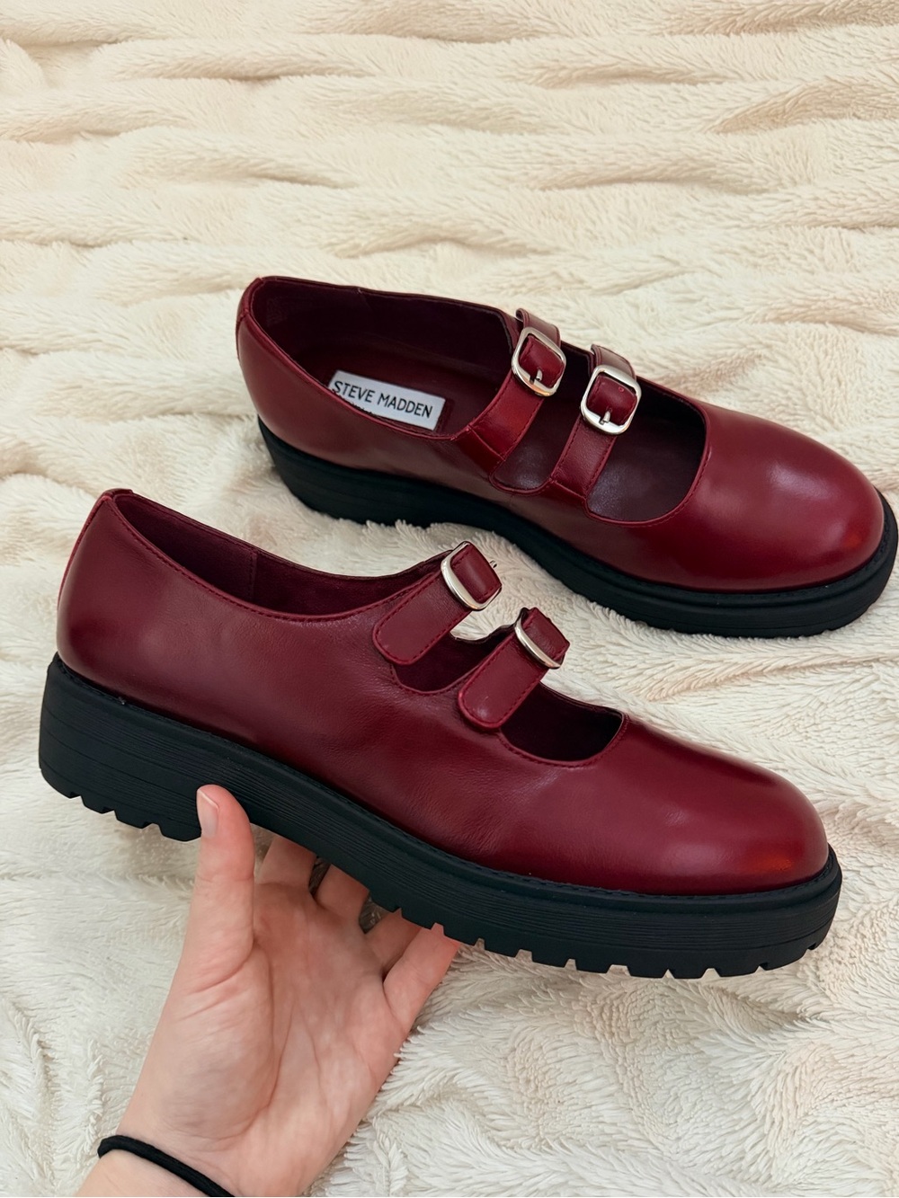 NWOT Steve Madden Alba Burgundy Leather Mary Jane chunky platform loafer Sz 9.5